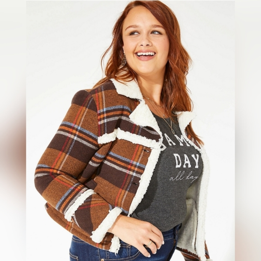 Maurices Plaid Sherpa Trim Jacket - Size Medium
